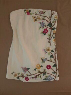 Free People Strapless Embroidered Romper Ivory Floral Boho Size M NWT